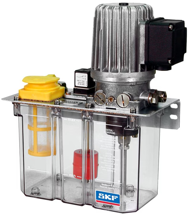 SKF industrial lubrication pump with transparent reservoirs